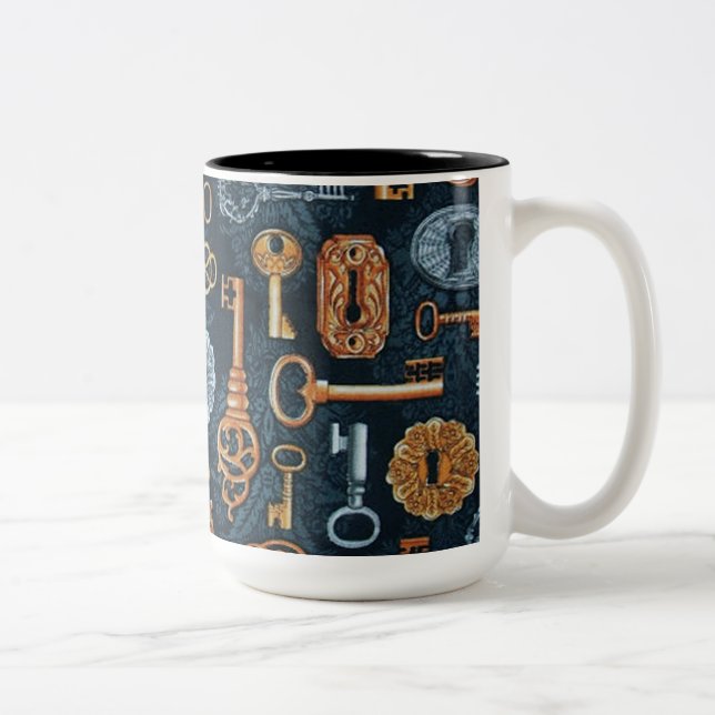 Taza Bicolor Teclas Steampunk y abrazo de llaves (Derecha)