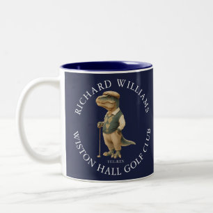 Taza Bicolor Tee-Rex Dinosaur Golfista Nombre Y Club Azul Marin