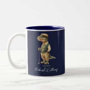 Taza Bicolor Tee-Rex Golfista Dinosaurio Firma Nombre Azul Mari