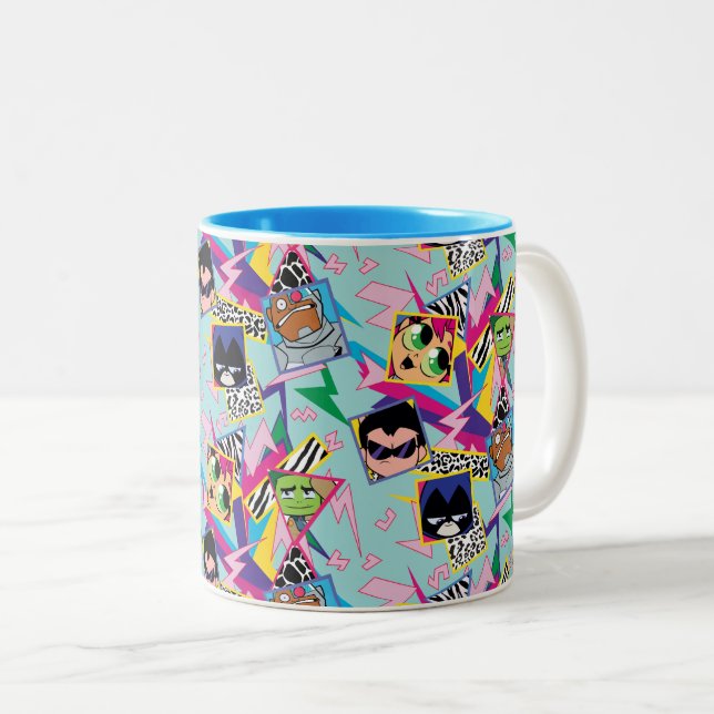 Taza Bicolor Teen Titans Go! | Retro 90's Group Collage (Anverso derecho)