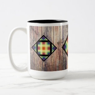 Taza Bicolor Tejidos de grano arco iris contra madera de grano