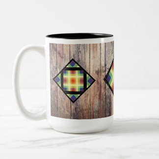 Taza Bicolor Tejidos de grano arco iris contra madera de grano