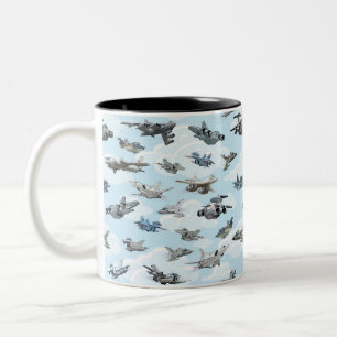 Taza Bicolor tela de patrón de aviones de guerra personalizados