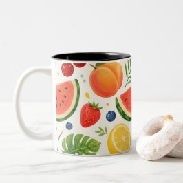 Taza Bicolor Tela de patrón de frutas de verano | Sandía tropic