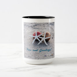 Taza Bicolor Tema de la playa de vacaciones Mug con pez estrell