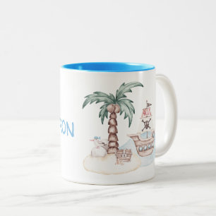 Taza Bicolor Tema de pirata ilustrado lindo con nombre personal