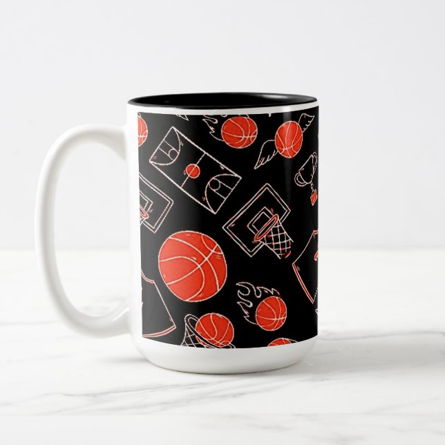 Taza Bicolor Tema del baloncesto negro y Naranja (Izquierda)