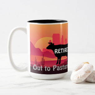 Taza Bicolor Tema Divertido de Vaca Occidental Jubilación Fuera