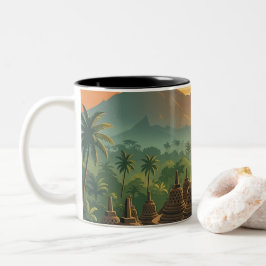 Taza Bicolor Templo Borobudur Vintage Amanecer Viaje Indonesia