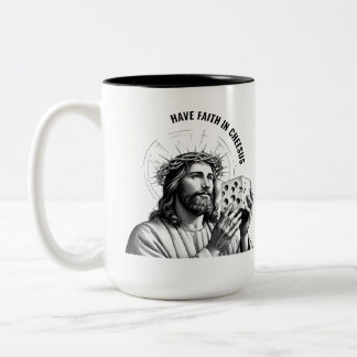 Taza Bicolor Ten fe en Cheesus - Funny Jesus Meme