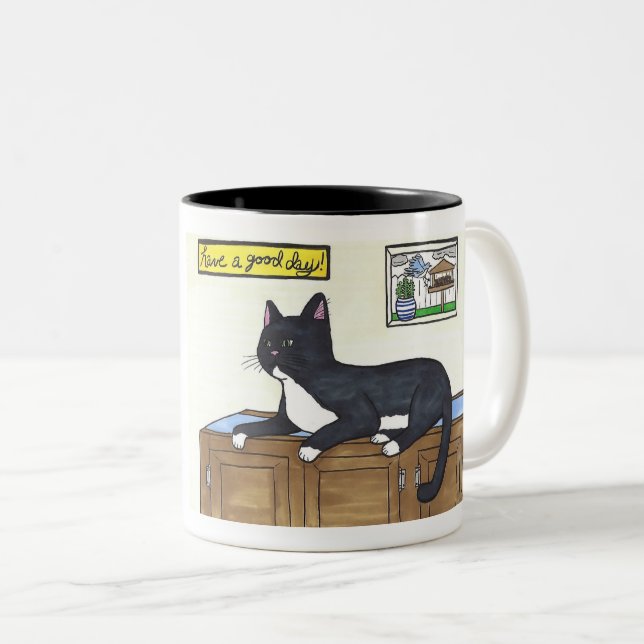 Taza Bicolor Ten un buen gato Mug (Anverso derecho)