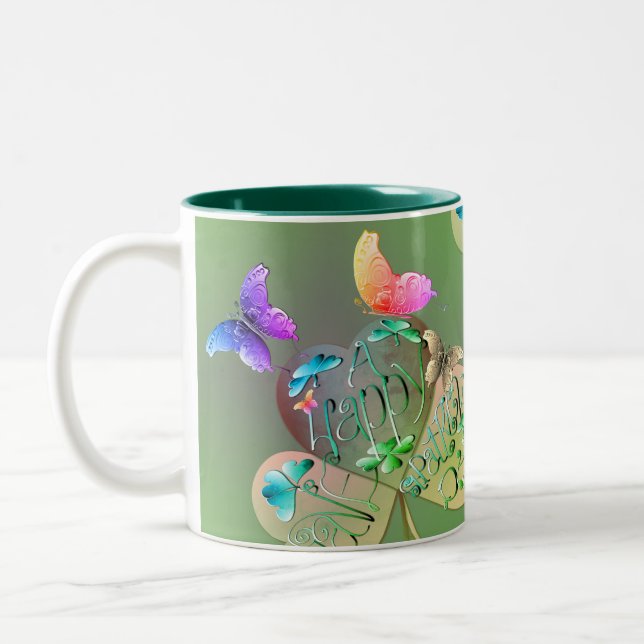 Taza Bicolor "Ten un feliz St. Patrick's" Shamrock (Izquierda)