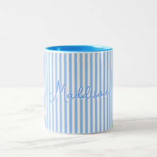 Taza Bicolor Tendencias Lindo Rayado Azul Estético Nombre Perso