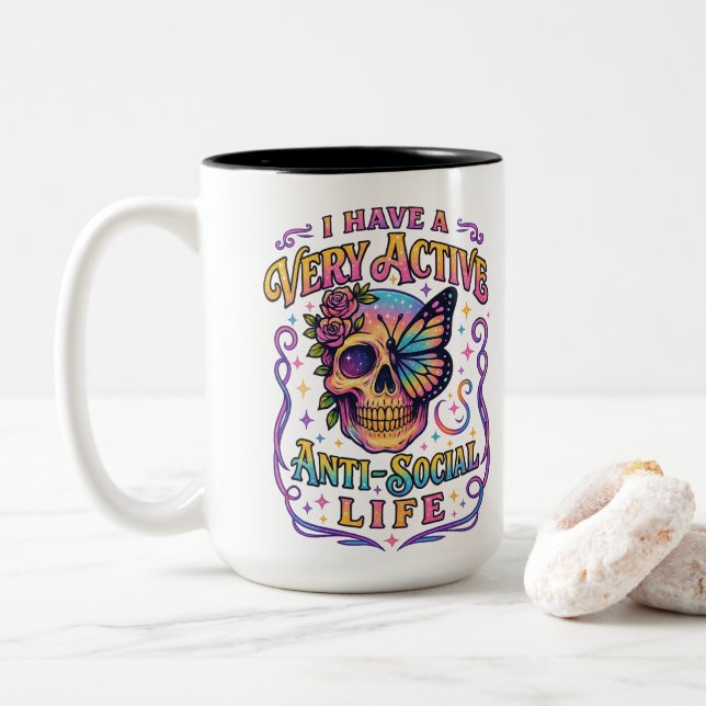 Taza Bicolor Tengo Un Muy Activo... (Con donut)