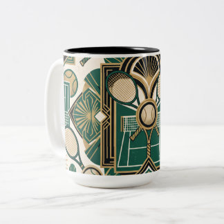 Taza Bicolor Tenis Art Déco - Raquetas Esmeralda Verde y Dorado