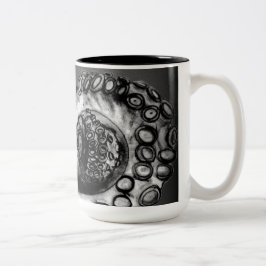 Taza Bicolor Tentáculo de pulpo nautico blanco y negro vintage