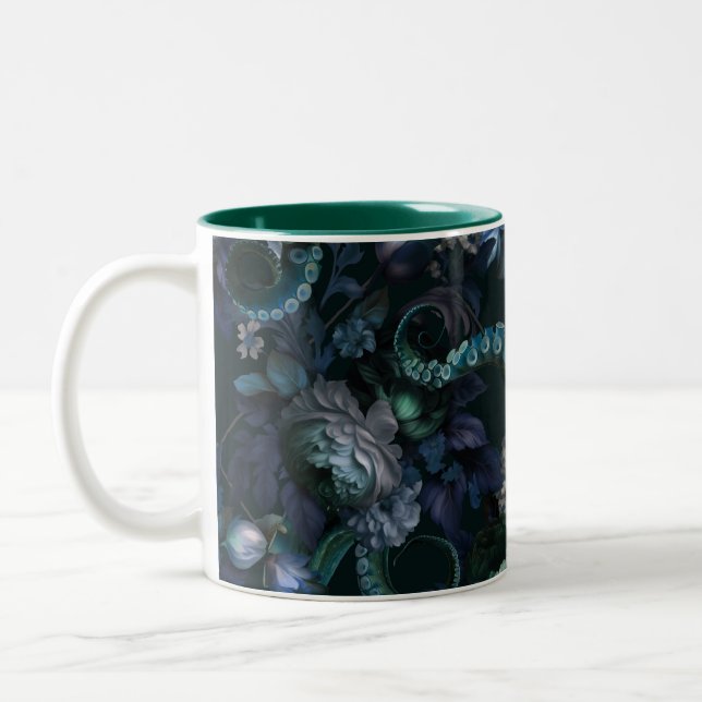 Taza Bicolor Tentáculo gótico Cthulhu Turquesa con flores (Izquierda)