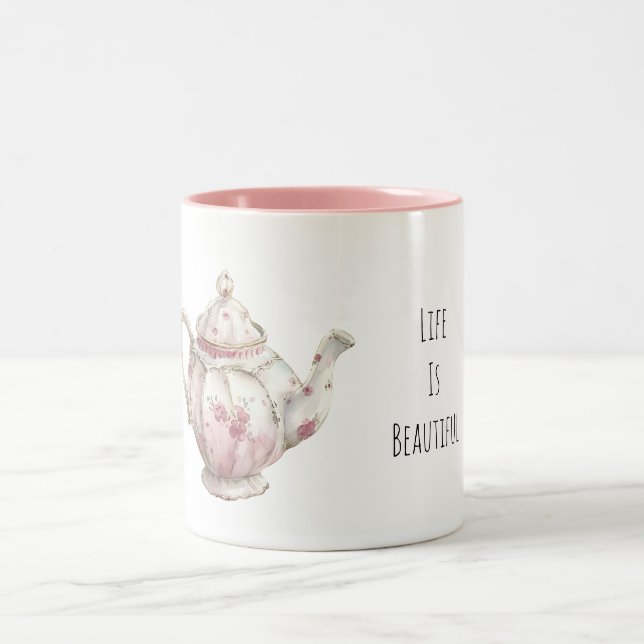 Taza Bicolor Tetera floral rosa (Centro)