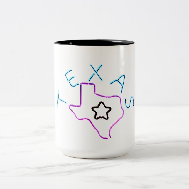 Taza Bicolor Texas en luces de neón. (Centro)