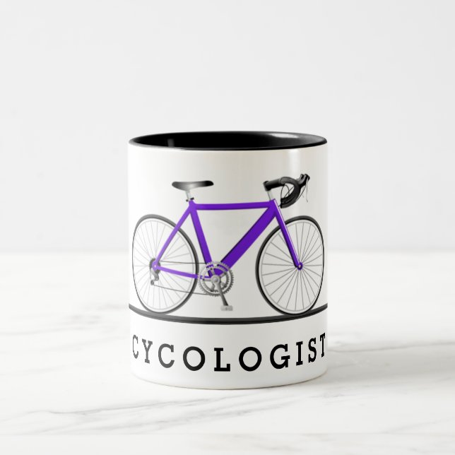 Taza Bicolor Texto cicólogo con bicicleta morada (Centro)