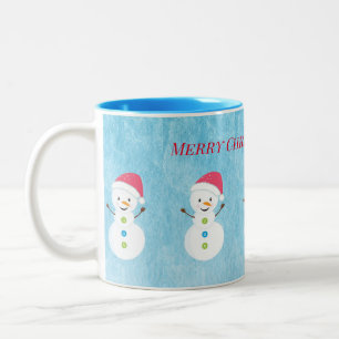 Taza Bicolor Texto de nombre personalizado de Snowmen navideño