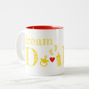 Taza Bicolor Texto de Papá Sueño Rojo Amarillo Recién Nacido