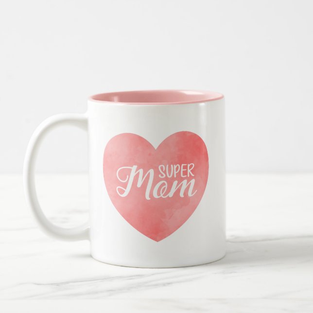 Taza Bicolor Texto de supermamá pintada de rosa (Izquierda)