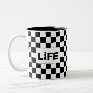 Taza Bicolor Texto de vida sobre ajedrez blanco y negro
