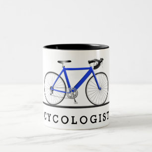Taza Bicolor Texto del cicólogo con bicicleta azul