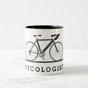 Taza Bicolor Texto del cicólogo con bicicleta gris