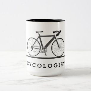 Taza Bicolor Texto del cicólogo con bicicleta gris