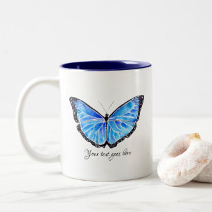 Taza Bicolor Texto personalizado acuarela azul grande de la