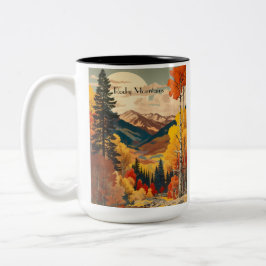 Taza Bicolor Texto personalizado de otoño vintage Montañas Roco
