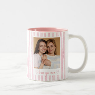 Taza Bicolor Texto Personalizado Foto Rayas Rosadas Coquette