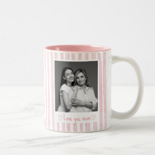 Taza Bicolor Texto Personalizado Foto Rayas Rosadas Coquette 