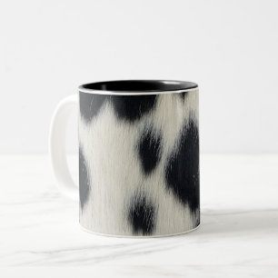 Taza Bicolor textura de cuero de vaca blanco negro piel animal 