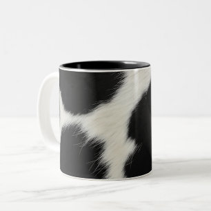 Taza Bicolor textura de cuero de vaca negro blanco piel animal