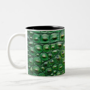 Taza Bicolor textura de piel de animal de cocodrilo verde escam