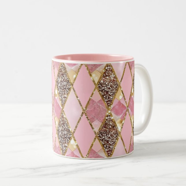Taza Bicolor Textura geométrica rosa (Anverso derecho)