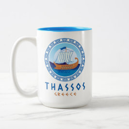Taza Bicolor Thassos, Grecia Diseño de Barco Griego