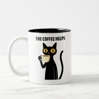 Taza Bicolor The Coffee Helps – Cute Black Cat Coffee Mug