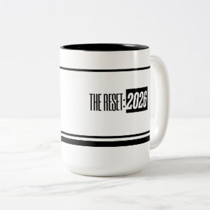 Taza Bicolor The Reset 2026 Minimal Negro y Blanco Dos Tonos