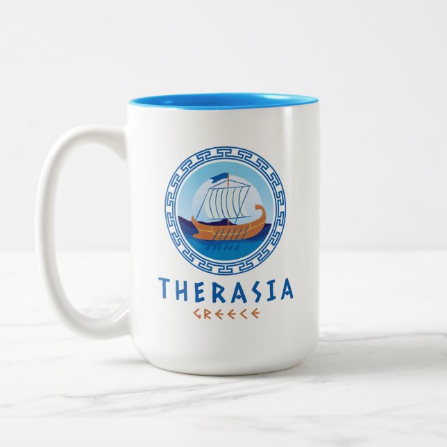 Taza Bicolor Therasia, Grecia Diseño de Barcos Griegos (Izquierda)