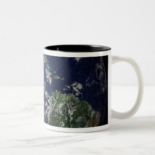 Taza Bicolor Tierra llena que muestra el norte y Suramérica