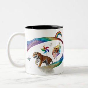 Taza Bicolor Tigre de arcoíris surrealista Molinete dinámico de
