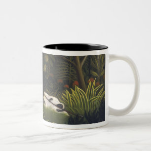 Taza Bicolor Tigre que ataca un caballo y a un hombre negro
