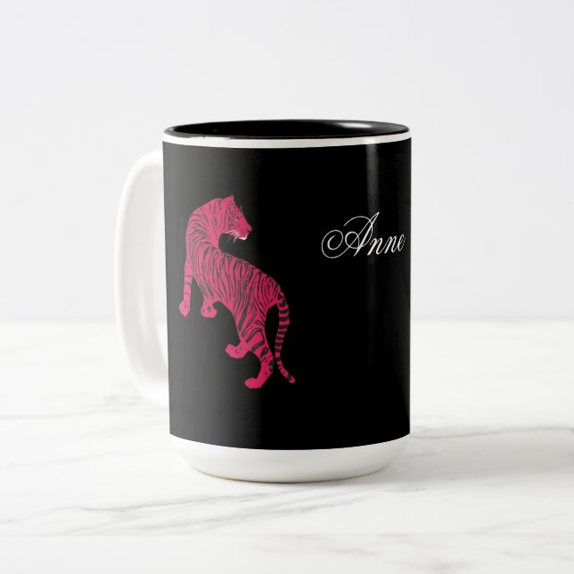 Taza Bicolor Tigre rosa, gato salvaje (Anverso izquierdo)