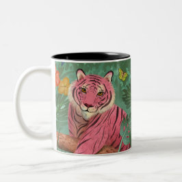 Taza Bicolor Tigre rosa y jungla tropical de loro