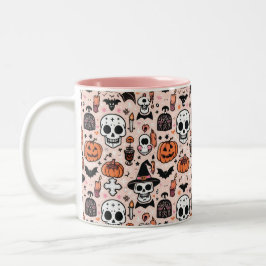 Taza Bicolor Tile tema de Halloween rosado fantasmagórico