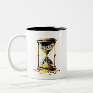 Taza Bicolor Time Is Money Hourglass Gold Coins Entrepreneur Hu